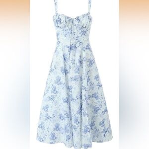 Chic Blue Floral Corset Midi Dress